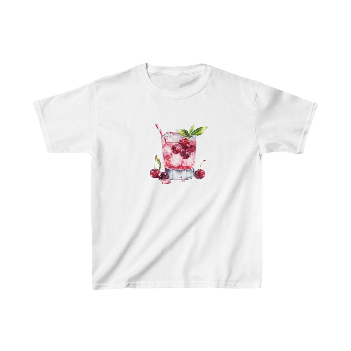 Cocktail Hour Y2K Vintage cherry mocktail Shirley temple Baby Tee Cotton, Cute casual, graphic shirt Tshirt, 40s 50s watercolor retro