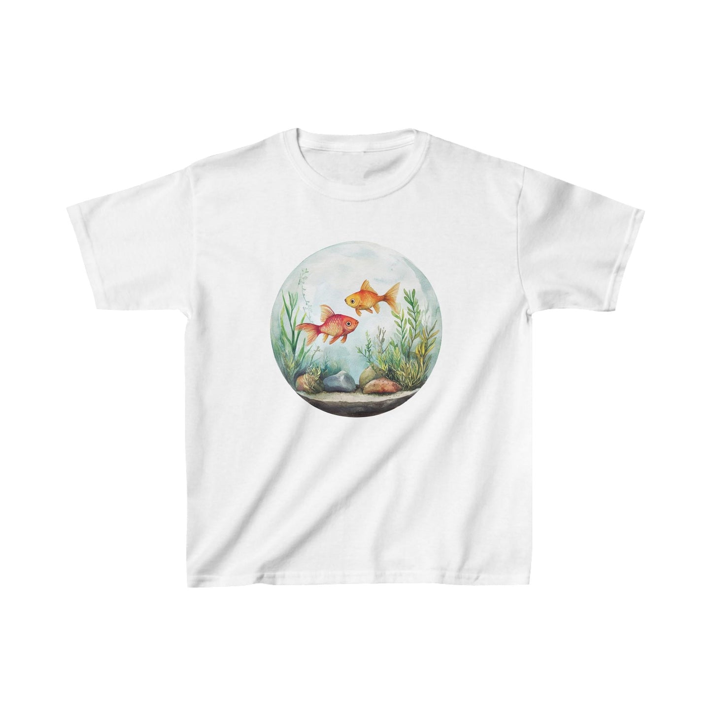 Fish Friends Y2K Vintage goldfish fish bowl aquarium Baby Tee Cotton, Cute casual, graphic shirt Tshirt, 90s watercolor retro