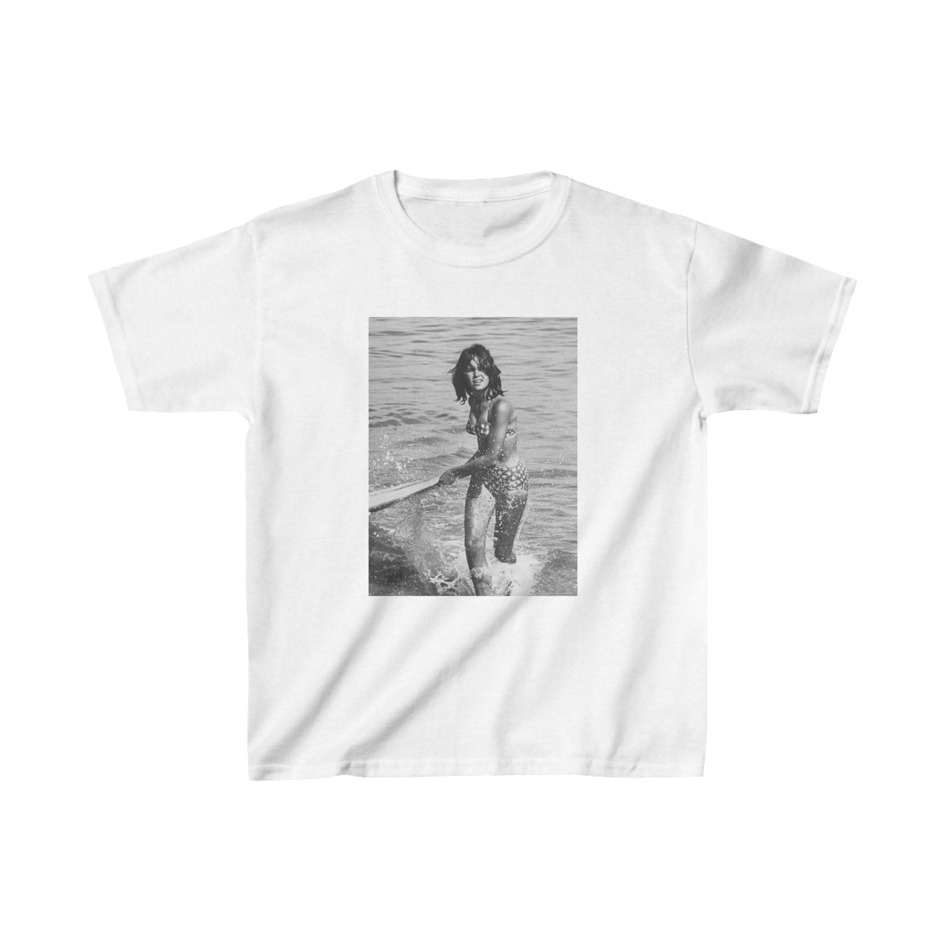 Surfs Up Y2K Vintage photograph surfer chick, beach babe Baby Tee Cotton, Cute casual, graphic shirt Tshirt, 90s 60s photograph retro