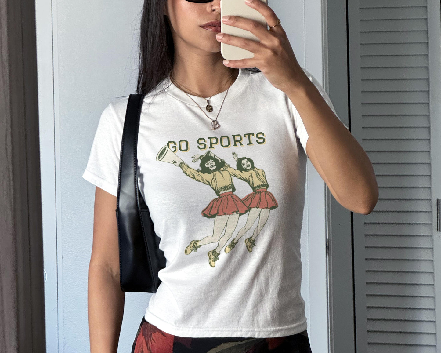 GO SPORTS, Vintage cheerleader, funny university, football soccer, Baby Tee Cotton, Cute casual, graphic shirt Tshirt, 50s 60s retro