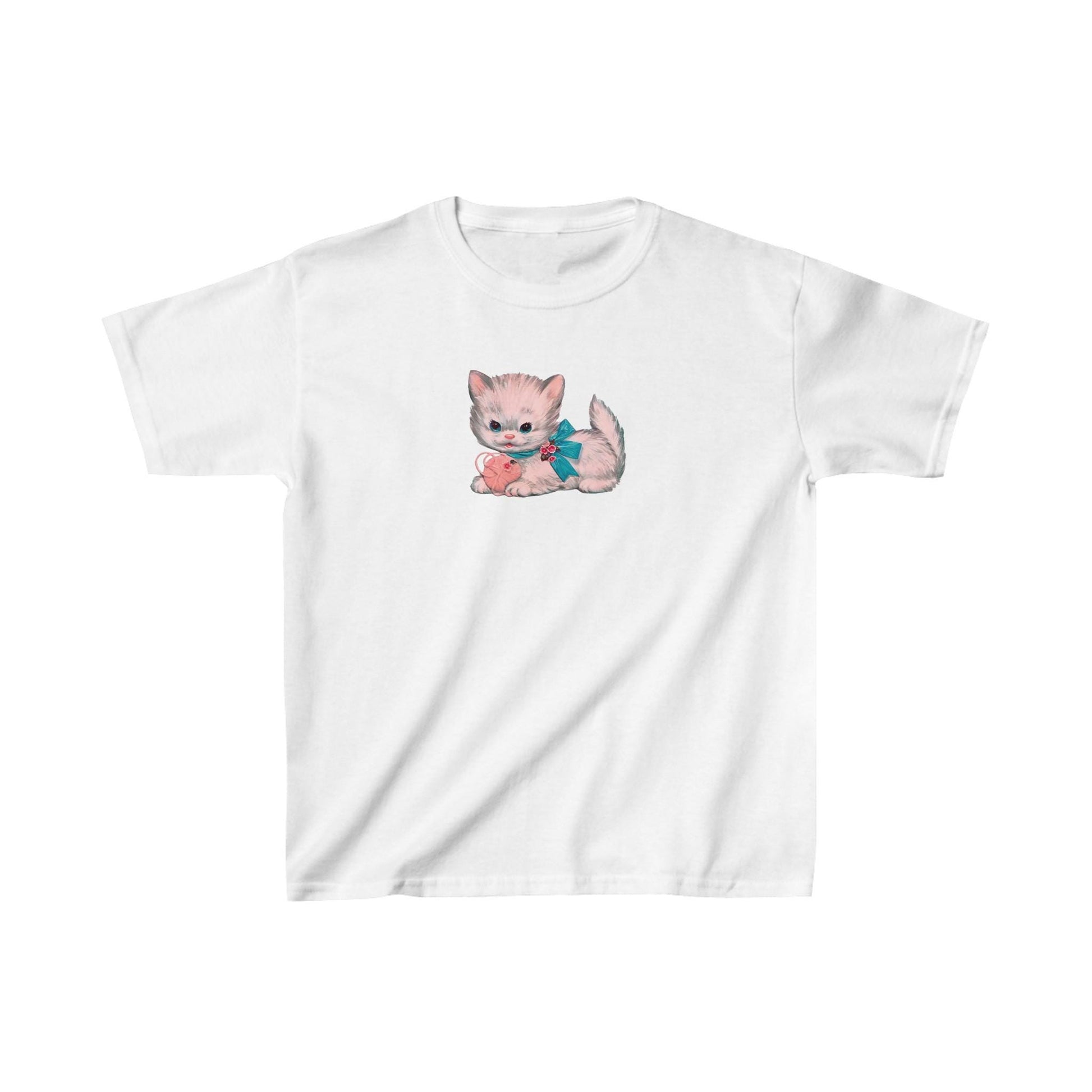 Cozy Kitten Y2K Fluffy White Cat Baby Tee Cotton, Cute casual, graphic shirt Tshirt, 90s vintage retro illustration